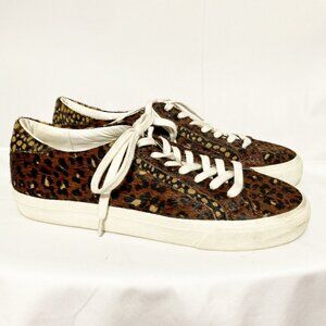 Madewell Sidewalk Low-Top Sneakers in Painted Leopard Colorblock Calf Hair Sz 10